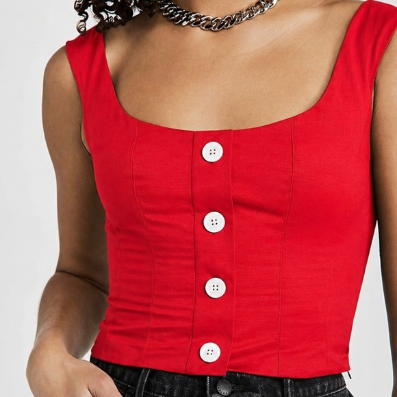 STAUD Tops - Staud‎ | Retta Topside Cropped Button Tank Top in Red